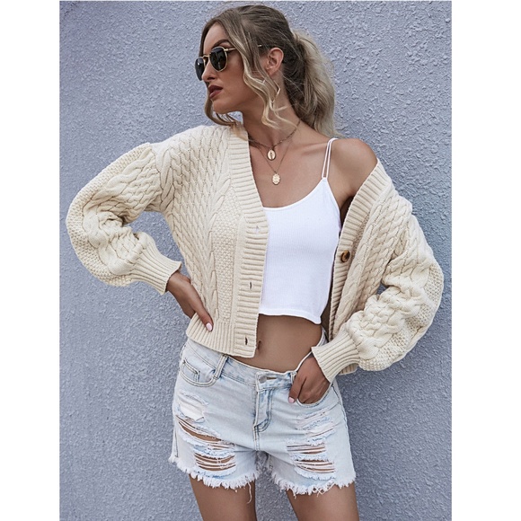 Rouge! Sweaters - Cable Knit Drop Shoulder Button Front Cardigan